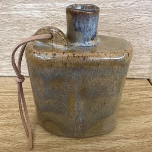 Kiln Soda Fired Pocket Flask 1/2 C Bottle Handmade Studio Art Pottery Travel Bar - Picture 1 of 12