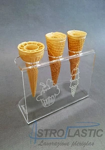 Espositore porta coni gelato da banco in plexiglass 3 fori - Foto 1 di 2