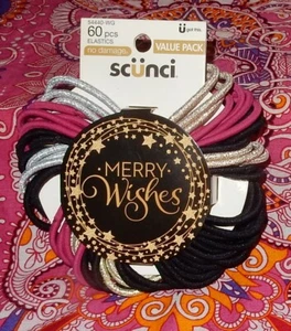 SCUNCI MERRY WISHES 60 HAIR ELASTICS SILVER GOLD PINK HOLIDAY - Picture 1 of 2