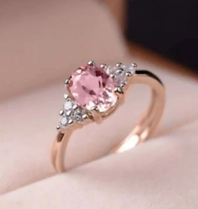 2.20 Ct Oval Cut Lab-Created Pink Sapphire Engagement Ring14K Rose Gold Plated .