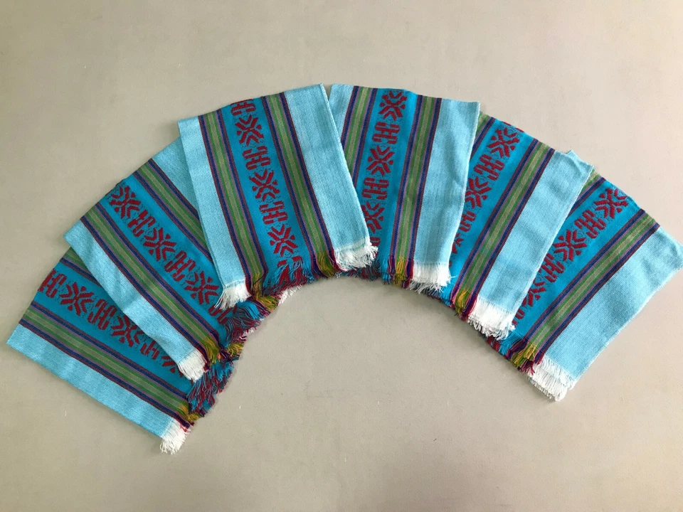 6 PIECE SET MEXICAN XLARGE NAPKINS , TABLE PLACE MAT , 25" X 18"  ,  TURQUOISE 1 - Image 1 of 2