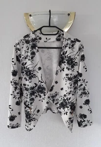 Leichter Blazer Made in Italy Wasserfall schwarz-weiß Blumenmuster S/36 neu - Bild 1 von 4