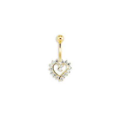 Piercing corporal corazón abierto circonita cúbica ombligo real oro amarillo sólido 14K 14G Foto 1 de 2