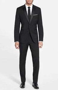 Men Black Suit Designer Grooms Wedding Dinner Party Suits (Coat+Pants) - Picture 1 of 2