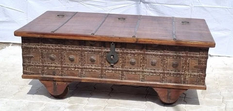 Coffee table antique trunk storage old wooden trunk chest vintage box Cover