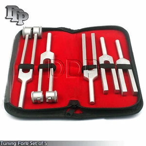 Tuning Fork Set of 5 {C128, C256, C512, C1024 & C2048 } FREE CASE - Picture 1 of 3