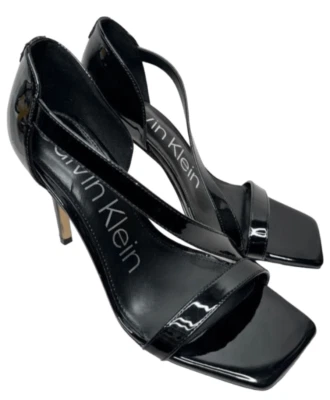 Sandalias Calvin Klein para mujer talla 5,5 charol negro punta cuadrada tacones de vestir Foto 1 de 4