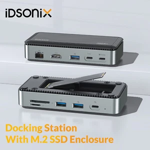 10Gbps 10 in 1 USB-C HUB With M.2 NVMe SATA SSD Enclosure 4K HDMI RJ45 TF Black - Picture 1 of 12