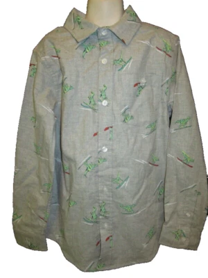 Boys Dino Dinosaur Long Sleeve Button-Down Shirt Cat & Jack Gray M 8 10 new - Image 1 of 4