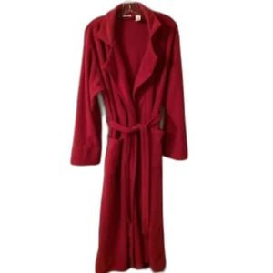 LL BEAN MEDIUM BURGUNDY FLEECE FLOOR LENGTH ROBE WITH WAIST TIE AND POCKETS - Picture 1 of 7