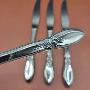 4 Oneida Community Spring Rose Hollow Dinner Knife Stainless Betty Crocker 9 in - Picture 1 of 8