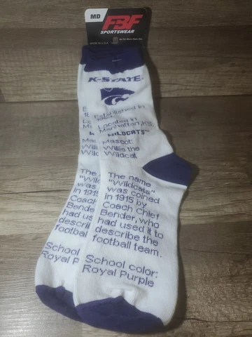 Kansas State Socks Size Medium 5-10 NEW Cover