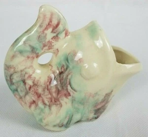Vintage Large Mouth Fish Porcelain Creamer Beige, Teal & Plum, Tie Dyed Pitcher - Picture 1 of 12