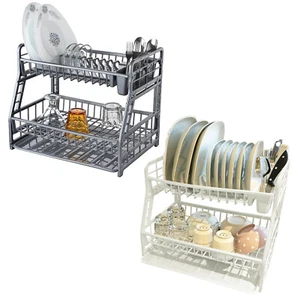 2 Tier Dish Drainer Drying Shelf Bowl Plate Stand Sink Kitchen Storage Tray - Picture 1 of 8
