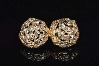 Vintage SAK Italy 14K Solid Gold Faceted Leaves Cluster Cocktail Dinner Earrings - Image 1 of 4