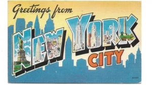 Greetings from New York City Large Letter NYC Skyline Linen Postcard - Picture 1 of 2