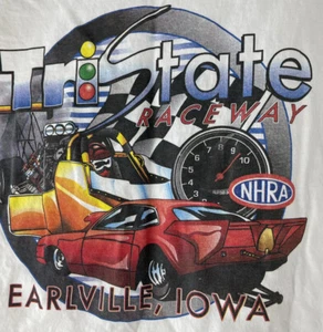 Vintage Mens TriState Earlyville Iowa Speedway NHRA Drag Racing L Shirt Tach - Picture 1 of 4