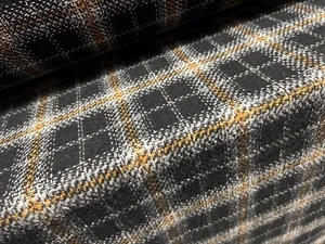 Wool Mouflon Flannel Brushed Fabric, Per Metre - Tartan Check - Black & Amber - Picture 1 of 3