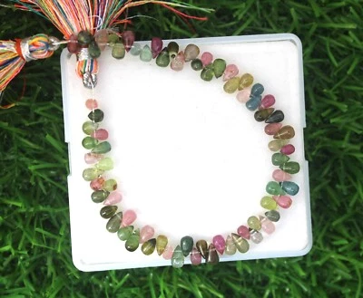 Multi Tourmaline Smooth Teardrop beads multi Tourmaline briolette beads 6 inch - Image 1 of 4