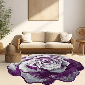 Flowers Hand Carved Floral Rose Novelty Thick Rug 304 2.6x2.6 Round Purple - Picture 1 of 9