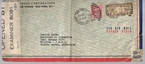 1942 Air Mail censurato comm cover NYC MSG (duplex) a Buen Air Argent 25c prexy - Foto 1 di 1