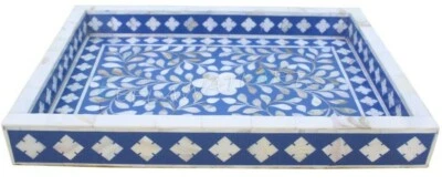 Mother Of Pearl Flower Design Serving Tray Blue - Image 1 of 4