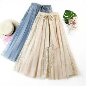 Damen Lolita Netz Rock Tüll Spitze Plissiert Midi Kleid A-Linien Hohe Taille - Bild 1 von 15