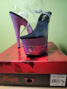Adore-708-2 Pink Hologram Platform Clear Sandals Size 6 Pole Dancing Glitter - Picture 1 of 6