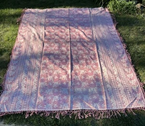 Silk Blend Italian Blanket Throw Coverlet Fringe Boho 98” x 74” Made in Italy - Picture 1 of 6