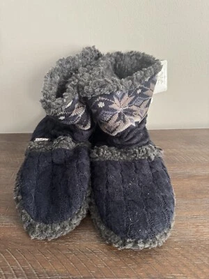 Bota Zapatilla Muk Luks Para Mujer Alta Tejida Plegable-Azul/Gris-Talla 8-9 Grande Nueva con Etiquetas Foto 1 de 4