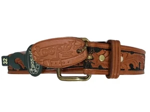 Looper Size 32 Hand Tooled Leather Print Western Black Tan Belt NEW UNFINISHED - Picture 1 of 7