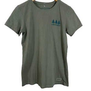 Camiseta para mujer Life is Good verde militar algodón árboles por favor cuello redondo talla S - Imagen 1 de 6