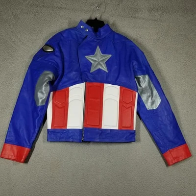 Chaqueta Capitán América Para Hombre Mediana Endgame Azul Imitación Cuero Vengadores Disfraz Foto 1 de 4