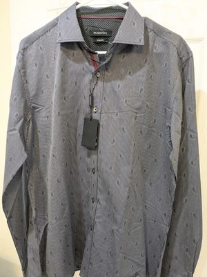 Bugatchi Men's Designer Long Sleeve Button Shirt - Cotton - Black Purple Medium  - Image 1 of 4