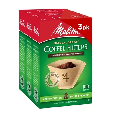 Filtros de café de cono Melitta #4, marrón natural sin blanquear, 100 unidades (paquete de 3), Foto 1 de 4