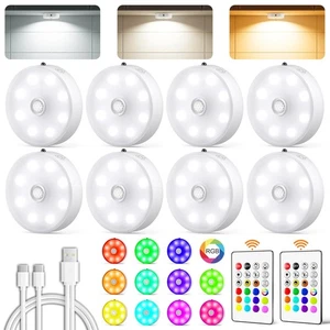 Puck Lights with Remote Control, Rechargeable Under Cabinet Lighting, 3 Color... - Bild 1 von 8