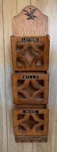 Vintage 60er Adler Holz Post Organizer Briefe Rechnungen Verschiedenes Schlüssel Haken Halter Japan - Bild 1 von 11