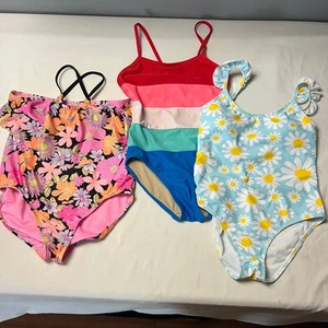 Lot of 3 Wonder Nation Old Navy Shein Swimsuits Girls Swimwear Bundle Size L M - Picture 1 of 9