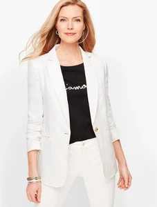 Talbots Womens White 100% Linen 1 Button Lined Summer Blazer Jacket Size 14 - Picture 1 of 11