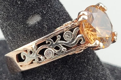 ✨Anillo de oro rosa sobre plata esterlina filigrana flor cristal amarillo grande talla 8 Foto 1 de 4