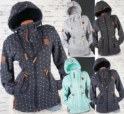 Damen Sweat Parka Mantel Jacke Hoodie Kapuze Fleece gefüttert Dots Anker M - 6XL - Bild 1 von 4