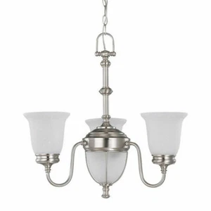 Brushed Nickel 3+2 Light Chandelier With Frosted Linen Glass Orig $390 - Picture 1 of 1