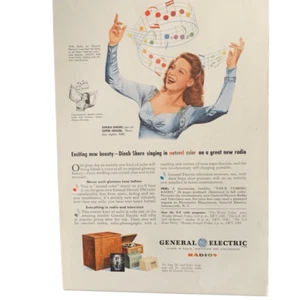 Vintage 1945 General Electric Radio Dinah Shore Ad Advertisement - Picture 1 of 4