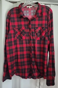 Urban Girl women's Long Sleeve Red & Black Plaid Polyester Button Up Top Size 2X - Picture 1 of 4