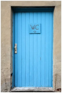 Wallario Premium Poster Plakat Blaue Tür einer Toilette einer verlassenen - Bild 1 von 13