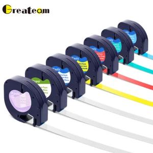 7PK Dymo Letra tag Refills Plastic 12mm Label Tape 16952 91330 91331 91332 91333 - Picture 1 of 9