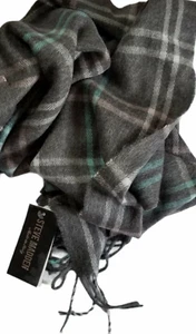 Steve Madden GRAY PLAID TARTAN SCARF Mid-Weight Acrylic Muffler Fringe Women Men - Picture 1 of 12