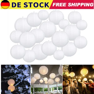 Weiße Papierlaterne Lampions Rund Lampenschirm + LED Lampe Hochtzeit Party Deko - Bild 1 von 28