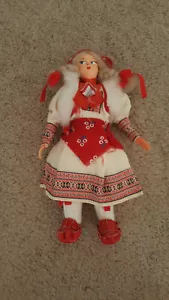 Doll small woman traditional Croatian folk costume souvenir 18cm vintage - Picture 1 of 7