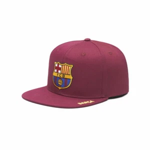 BARCELONA BURGUNDY FAN INK FLAT PEAK SNAPBACK HAT OFFICIALLY LICENSED - Picture 1 of 2